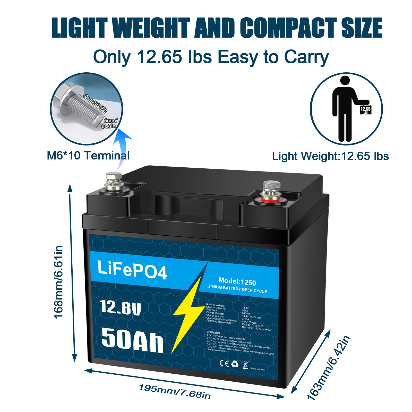12V 50Ah Lithium Battery LiFePO4 Rechargeable Deep Cycle BMS RV Solar Golf Cart