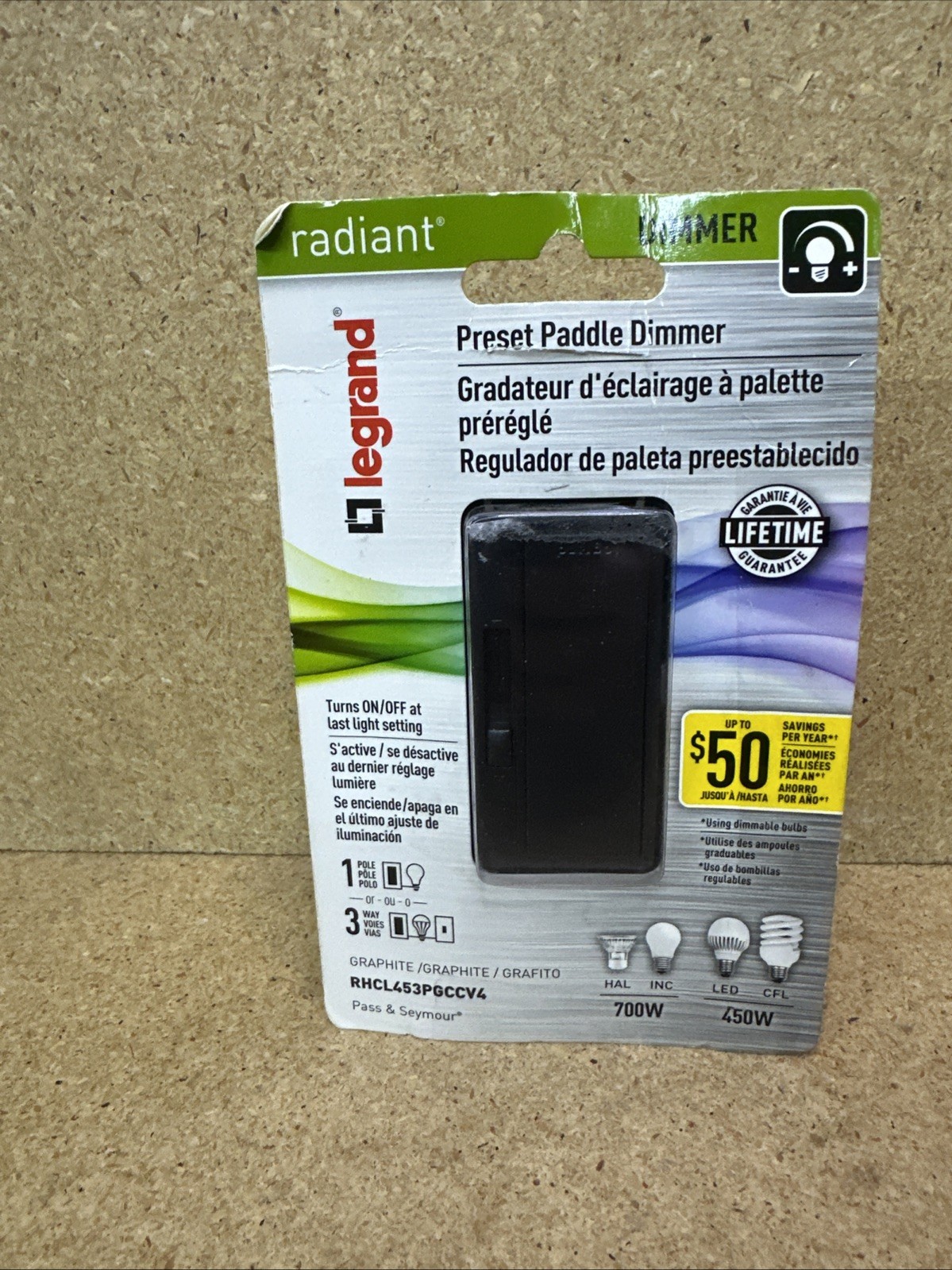 Legrand radiant 450-Watt Single Pole/3-Way LED/CFL/Incandescent Decora, Graphite