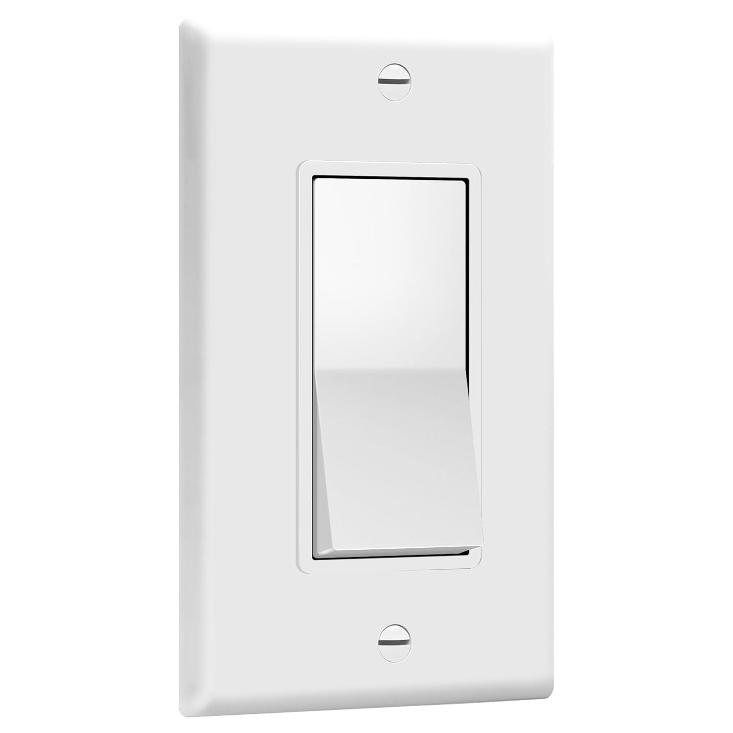 Decorator On/Off Paddle Switch with Wall Plates, Single Pole, 3 Wire, Grounding