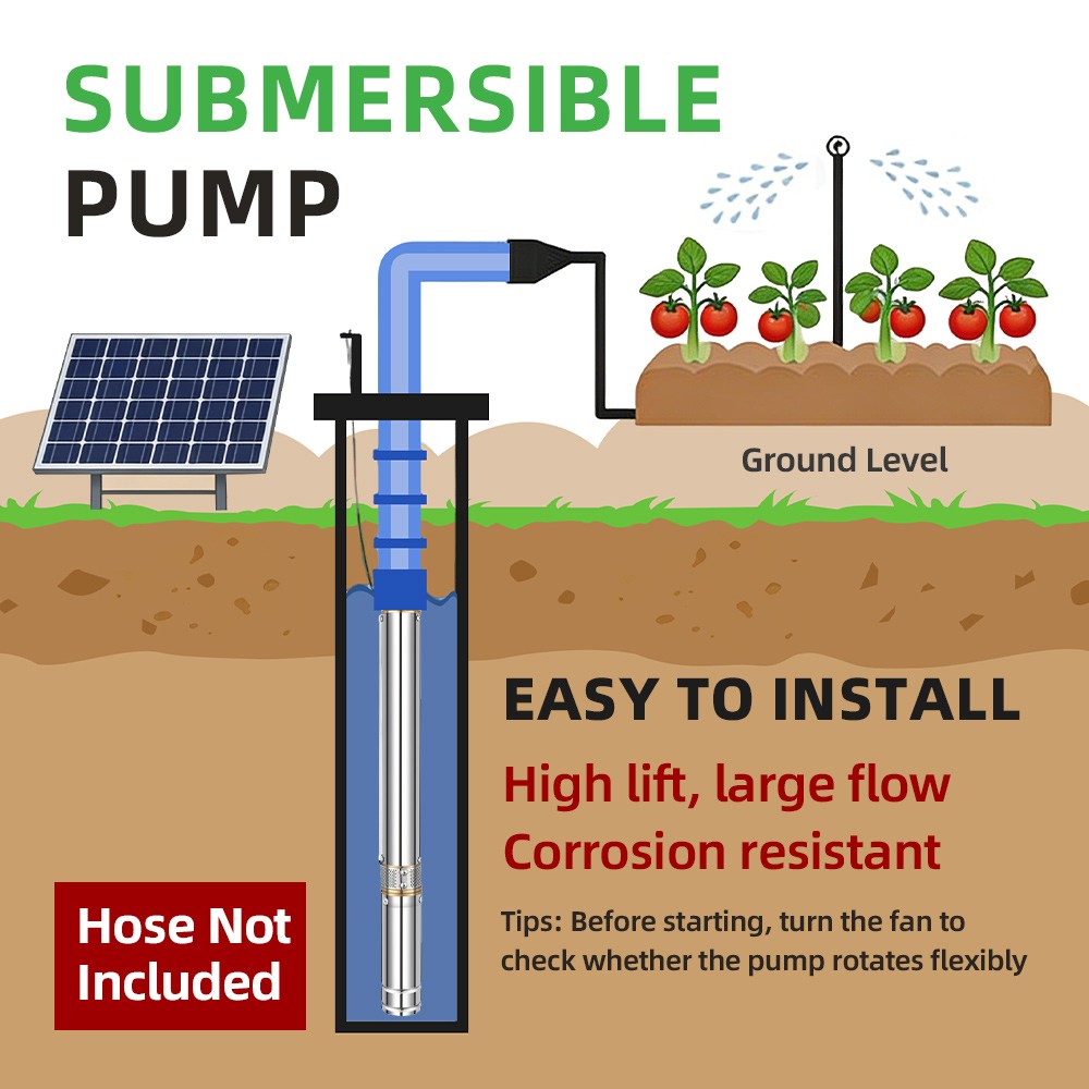 DIFFUL 2″DC Solar Submersible Well 0.5HP209FT Clean Off Grid Water Transfer Pump