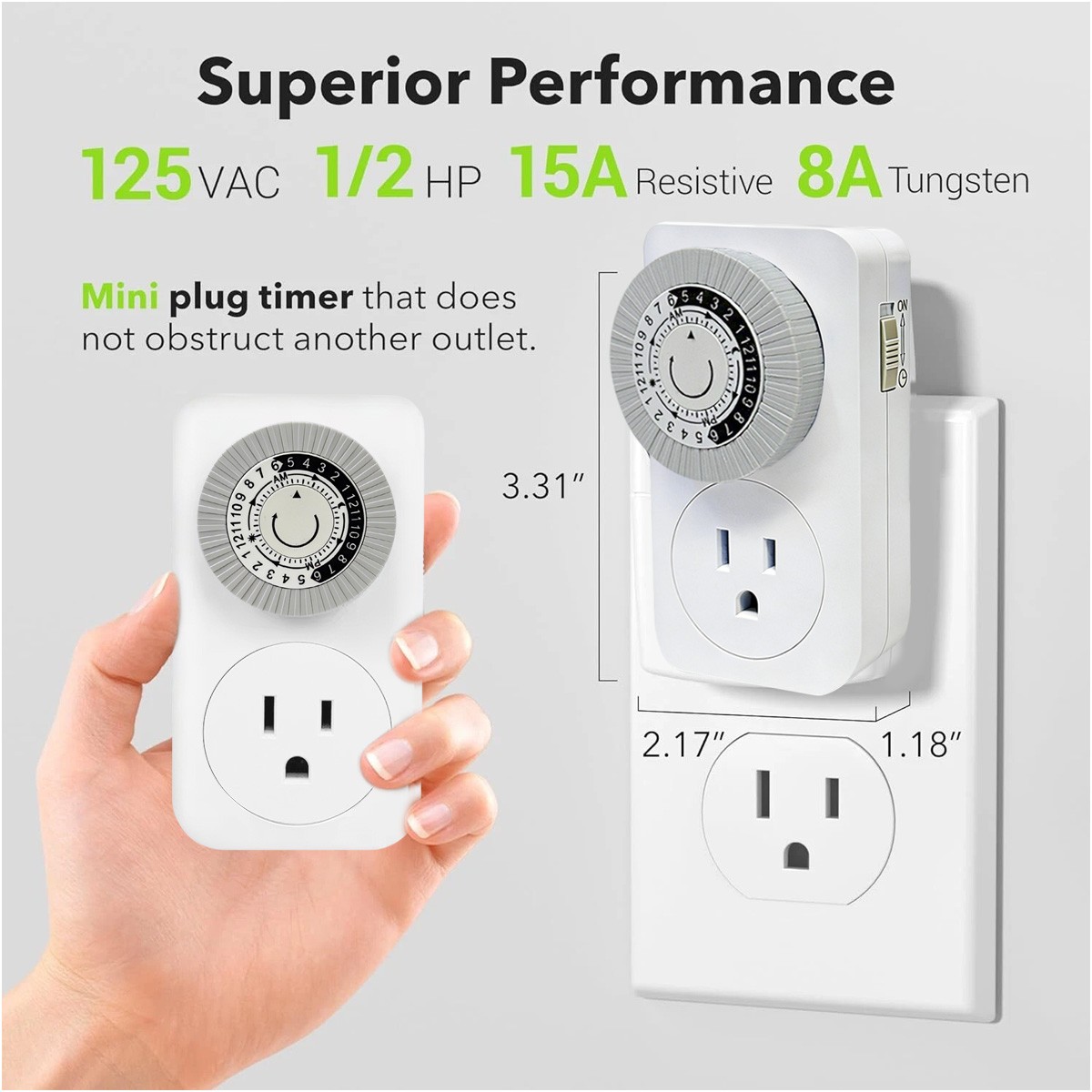 2 Pack Indoor 24-Hour Mechanical Outlet Timer Plug Indoor 2 or 3 Prong