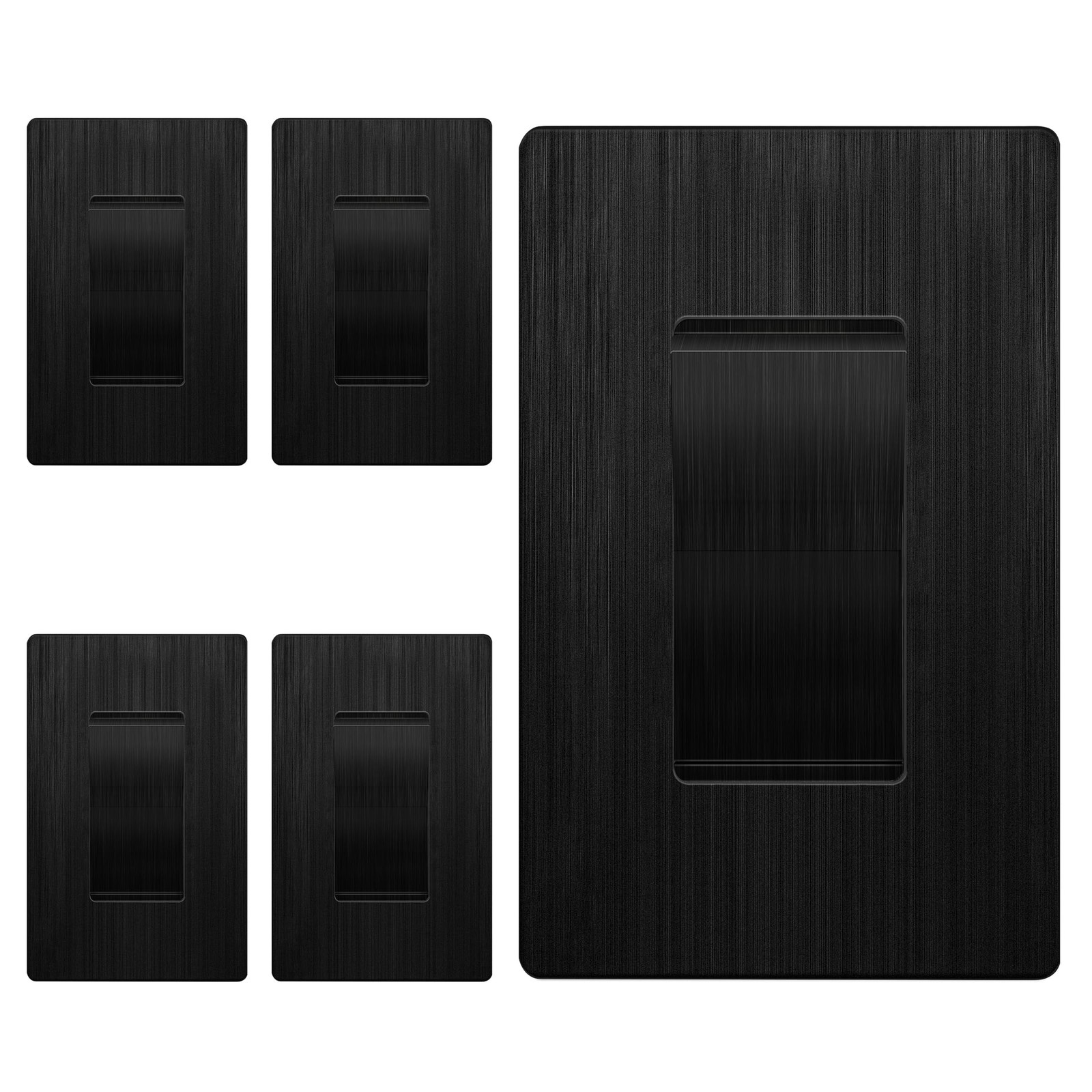 5 Pack Brushed Black Decorator Switch, Screwless Wall Plate, Single Pole, 15A