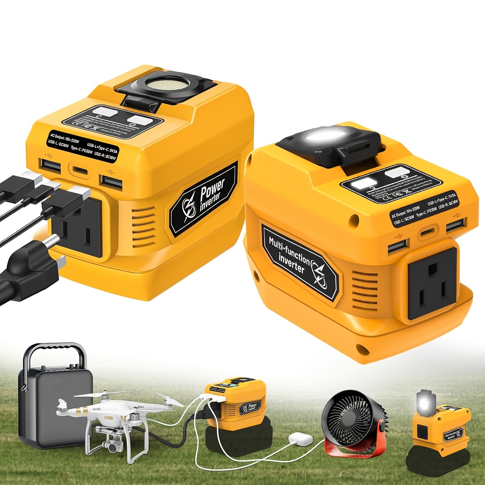Portable 220W Power Inverter Compatible with Dewalt 20V Battery Emergency