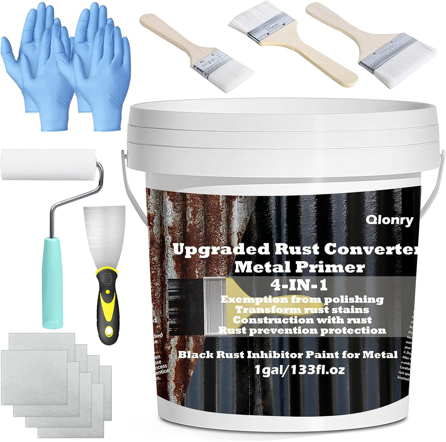 4-in-1 Upgraded Rust Converter & Metal Primer,1Gal/133Fl.oz Black Rust Inhibitor