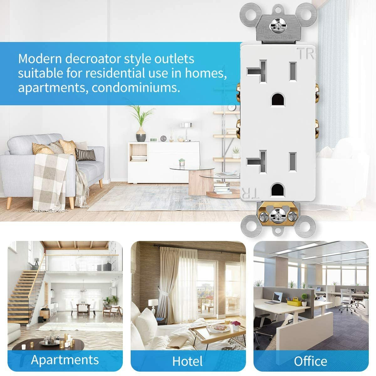 50PCS Outlet Socket Decora Duplex Receptacle 20 Amp 125 Volt Grounding UL listed