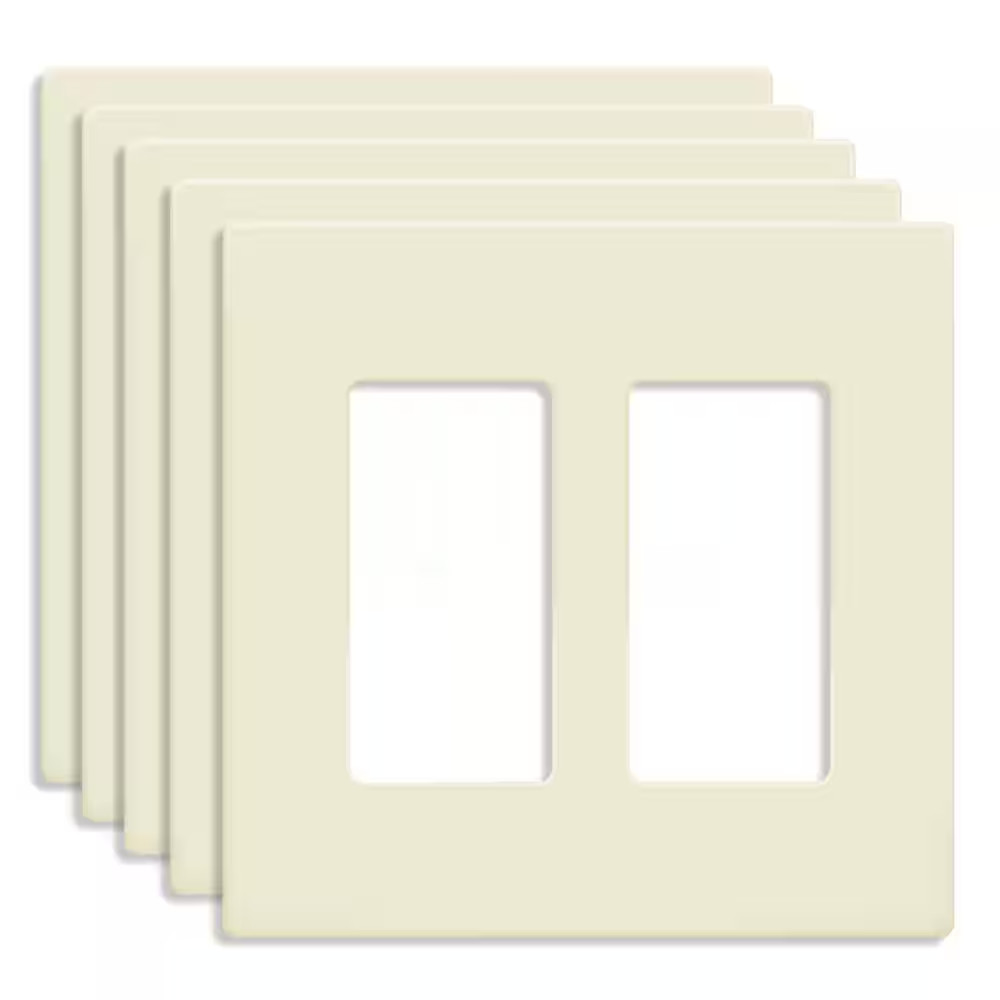 Light Almond 2-Gang, Decorator/Rocker, Plastic Polycarbonate, Screwless Wall Pla