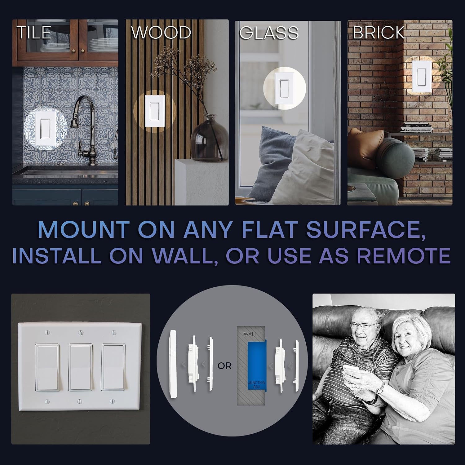 3-Way Battery-Free DIY Wireless Light Switch Kit 150Ft RF Range Self-Powered by