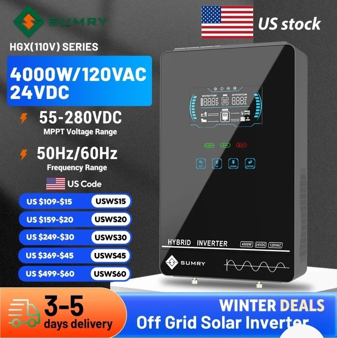 Sumry 4000w Off Grid Solar Inverter 140A 5600W MPPT Solar Charger Hybrid US Ship