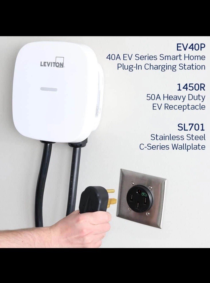 Leviton 50 Amp 125/250 Volt EV Power Outlet/Receptacle, NEMA 14-50R, Black 1450R