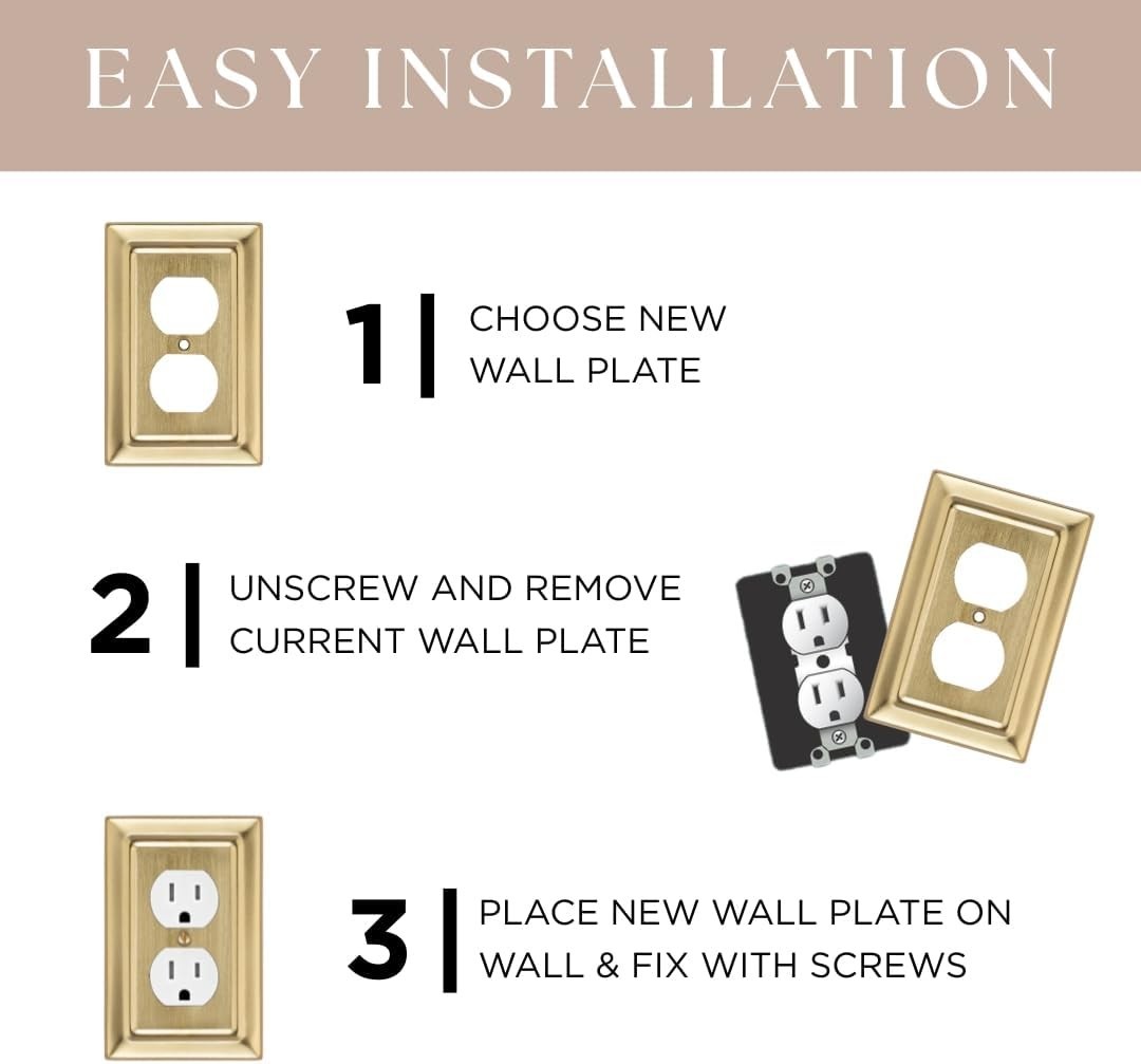 Brushed Gold Toggle Light Switch Cover Plate, 2-Gang Metal Wall Plates Pack of 2