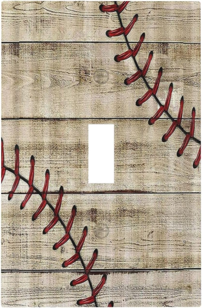 Rustic Baseball Vintage Country Beige Wooden Plank 1 Gang Single Toggle Light Sw