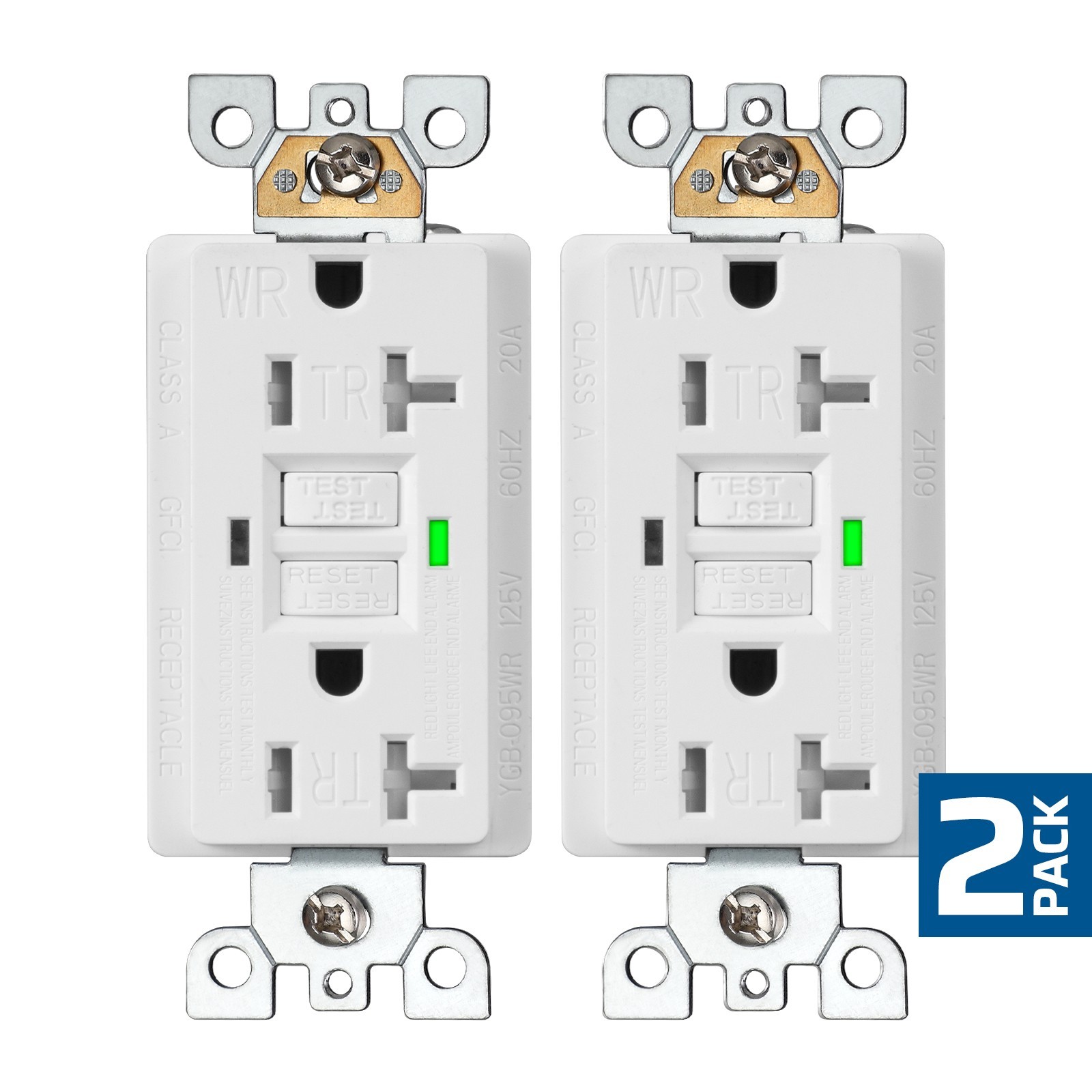 2-Pack GFCI Outlet 20Amp, Outdoor Weather-Resistant(WR), Tamper-Resistant(TR)