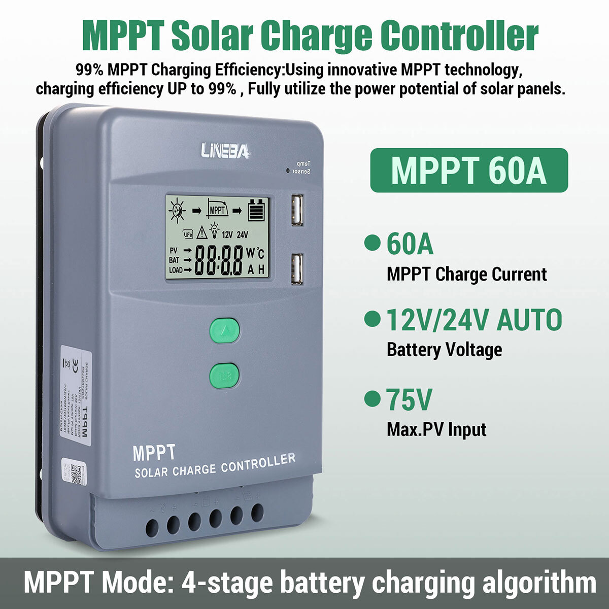 Solar Panel 100A MPPT Battery Charge Controller 12V/24V/36V/48V LCD Regulator