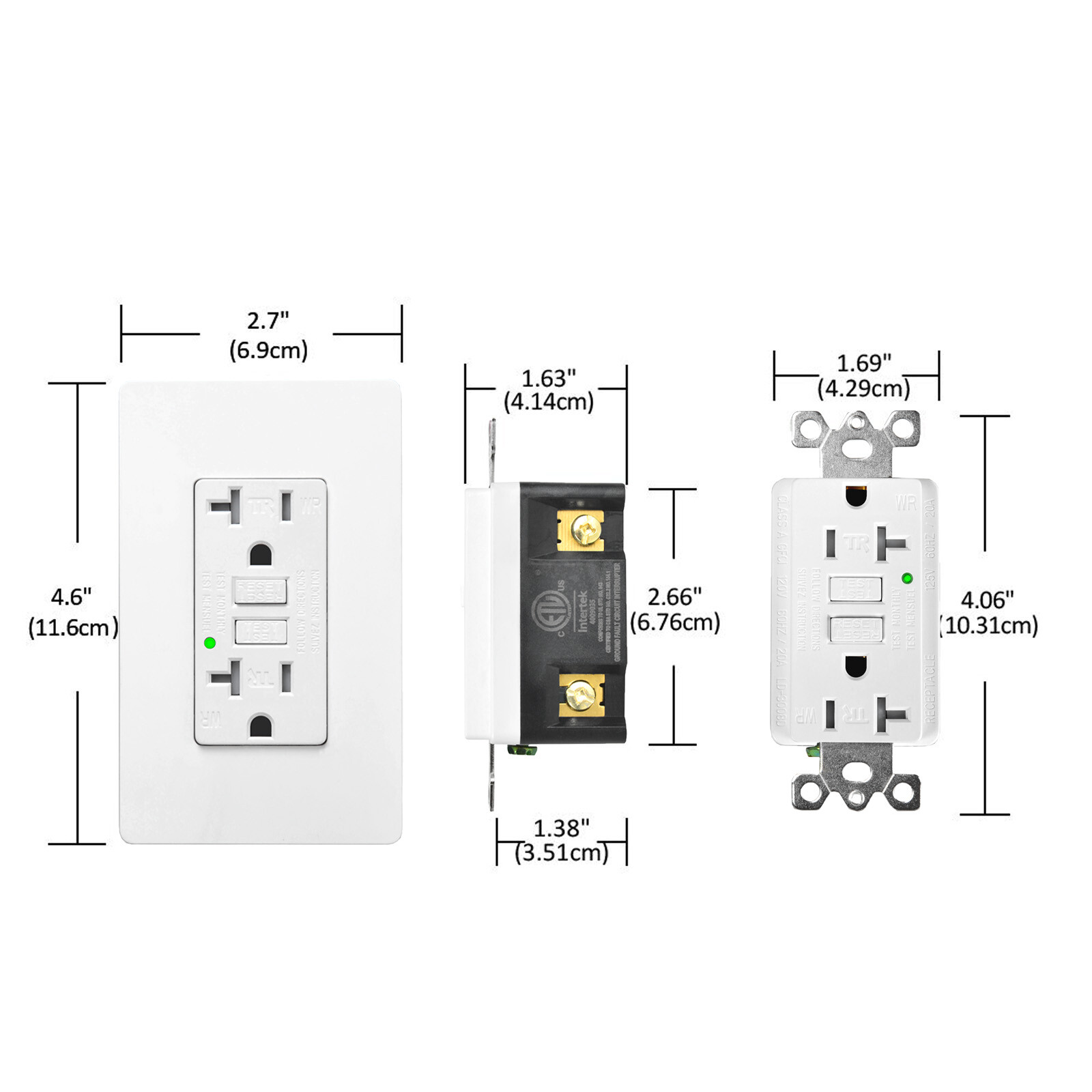 20Amp GFCI Outlet White 125V Weather Tamper Resistant 20A Receptacle w/LED NEW