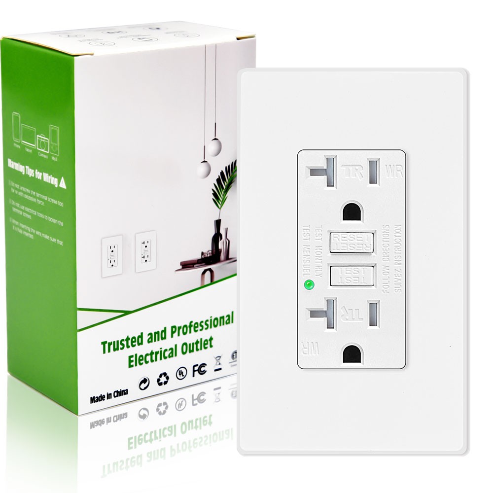 1PK 20A/125V Greencycle Self-Test White GFI Electrical Outlet With LED Indicator