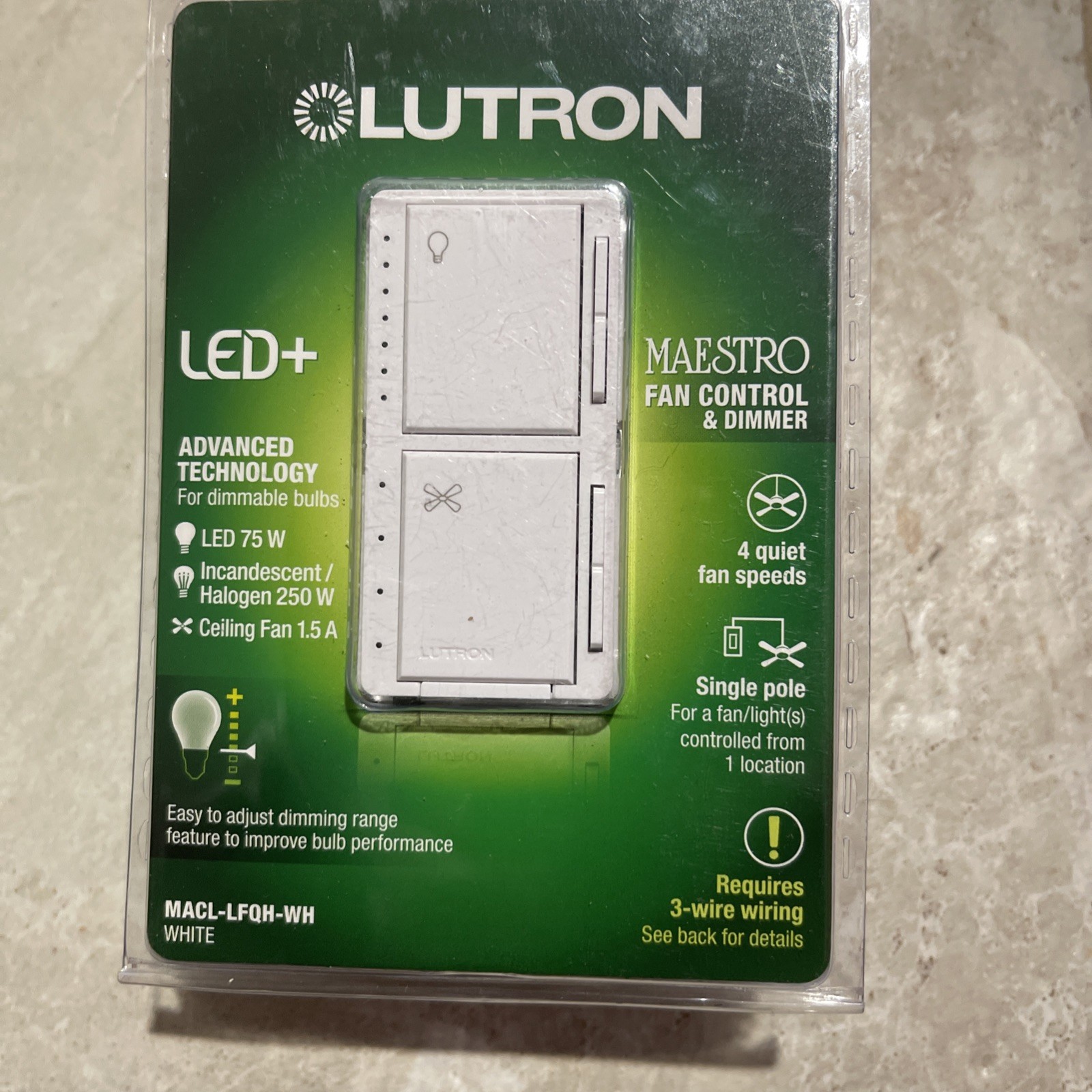 Lutron MACL-LFQH-WH Maestro Fan Control and Light Dimmer, White