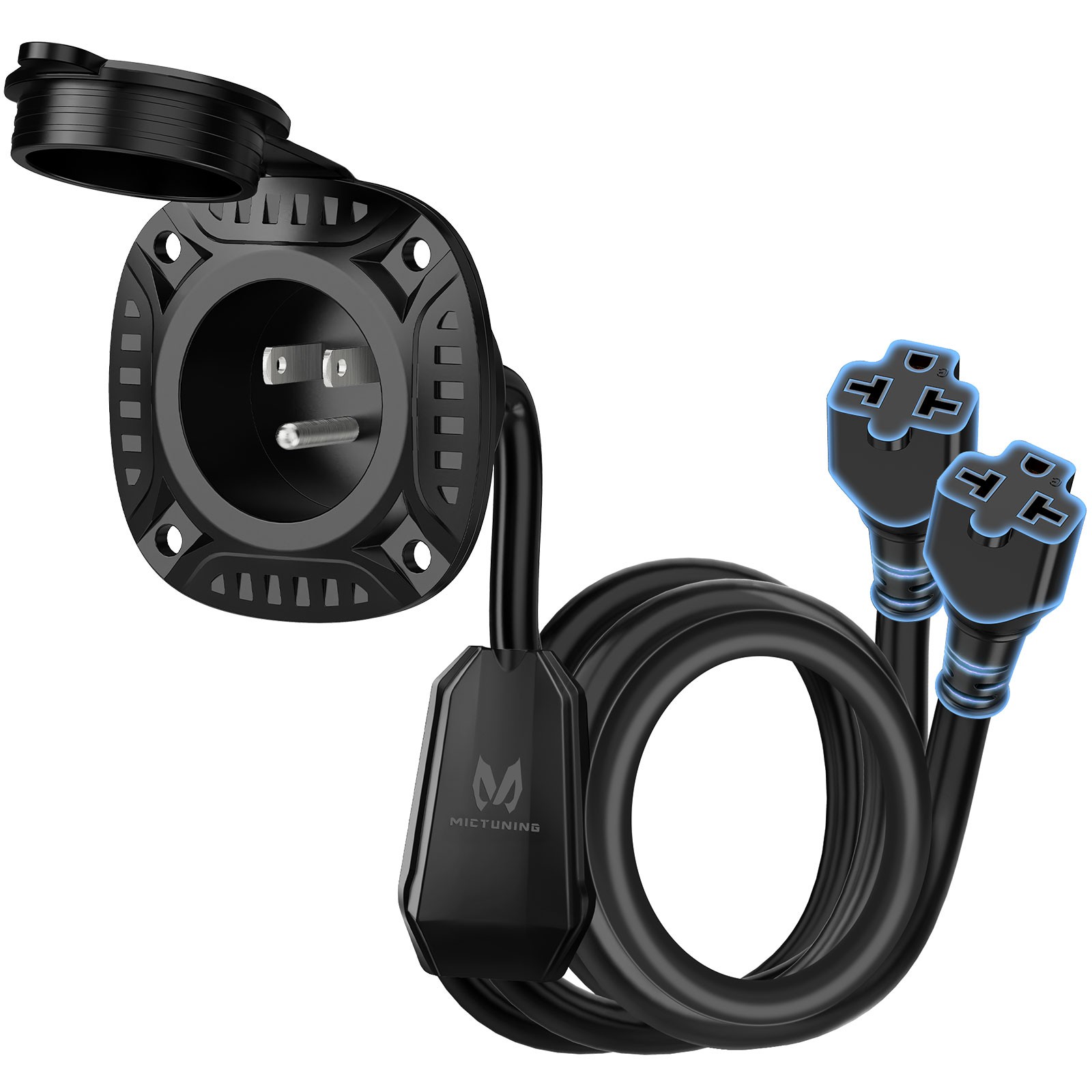 20A 125V AC Port Plug, 5-in-1 Dual 12 AWG Extension Cords for Trailer Truck Boat