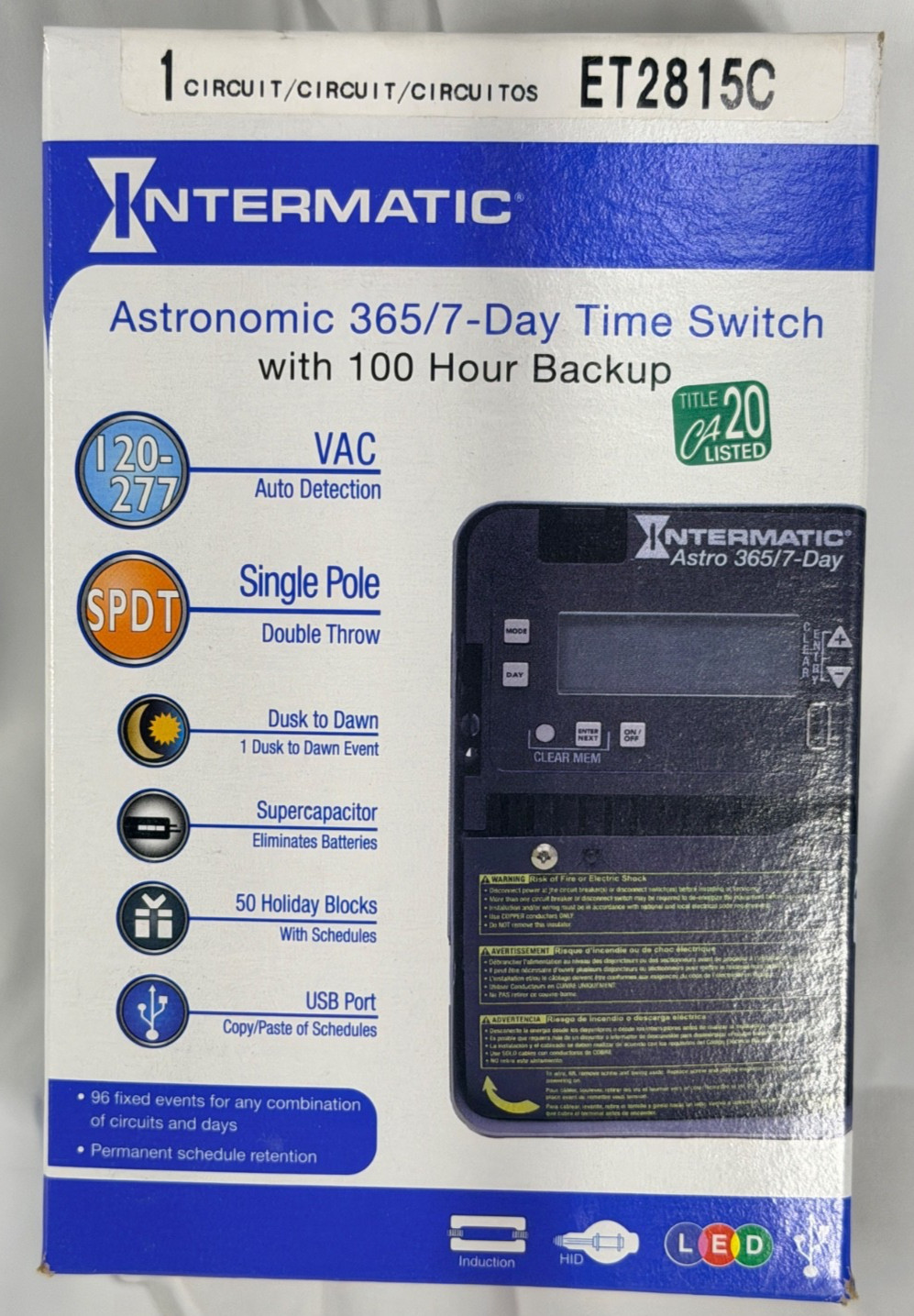 Intermatic ET2815C Astronomic 365/7-Day Time Switch 120-277V SPDT Timer NIB NEW