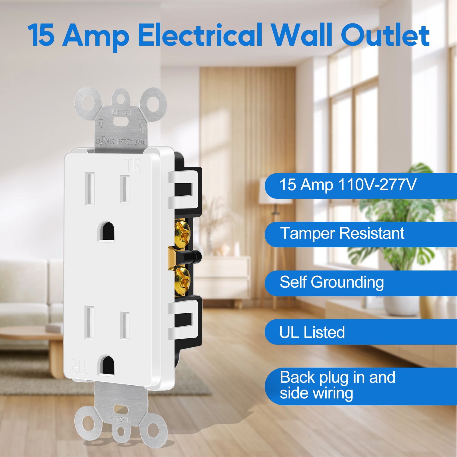 16PCS 15A 125V TR 5-15R Duplex Receptacle UL/CUL Self-Grounding Heavy Duty White