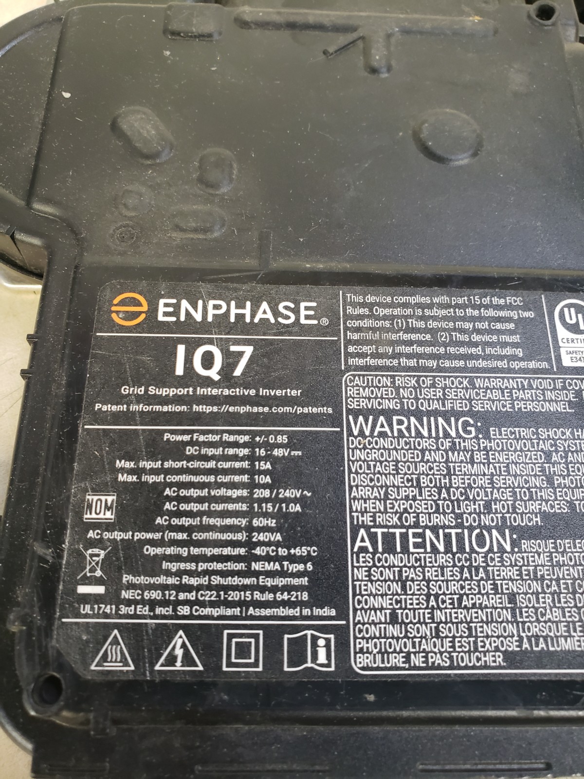 Enphase IQ7 Microinverter IQ7-60-M-US Solar Grid Tie Inverter – 240V/208V