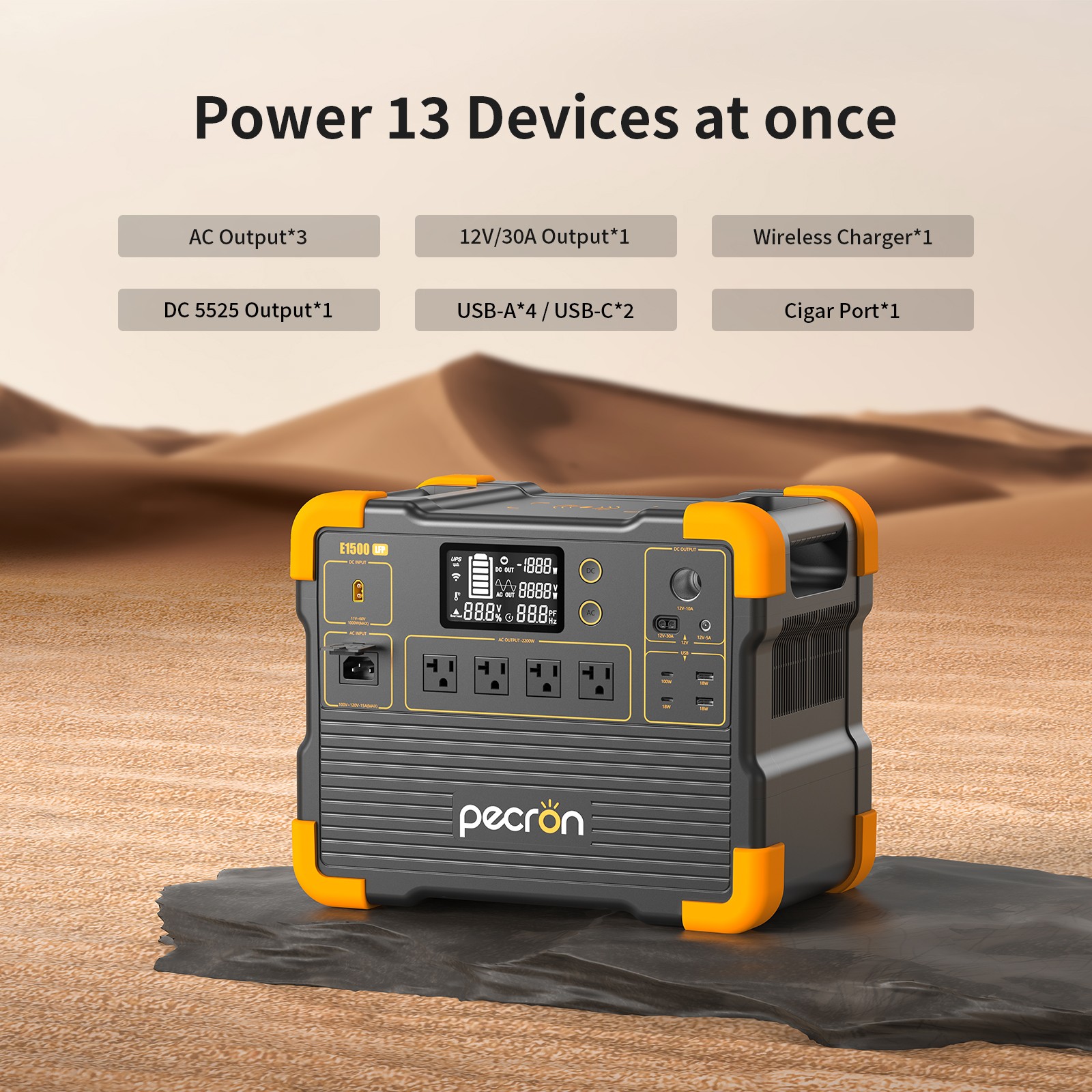 PECRON E1500LFP Portable Power Station 2200W 1536Wh Generator + 200W Solar Panel