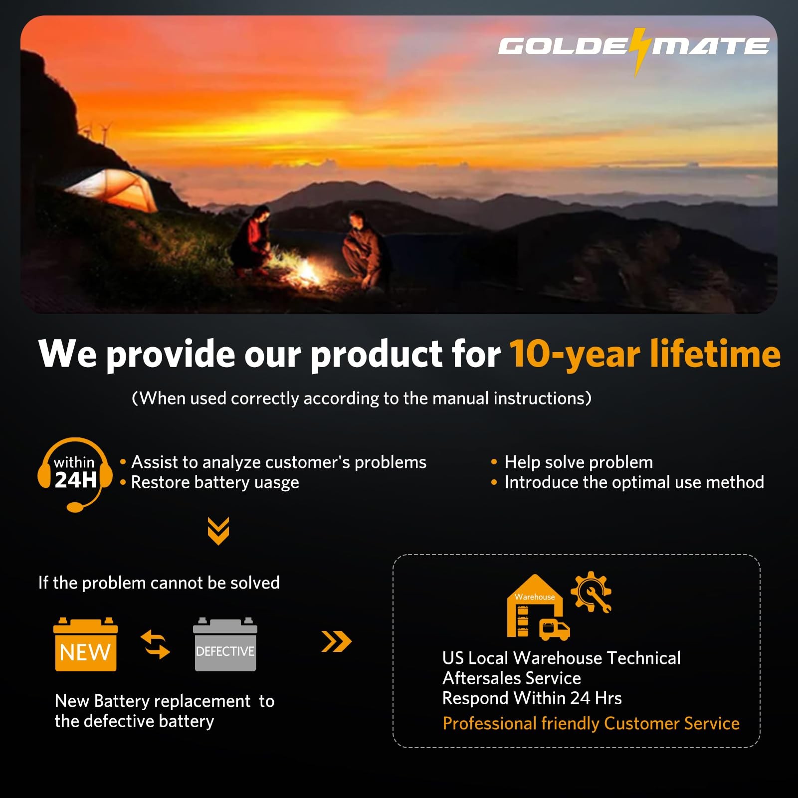 Goldenmate 12V 200Ah LiFePO4 Deep Cycle Battery with BMS for Solar RV Home Backu