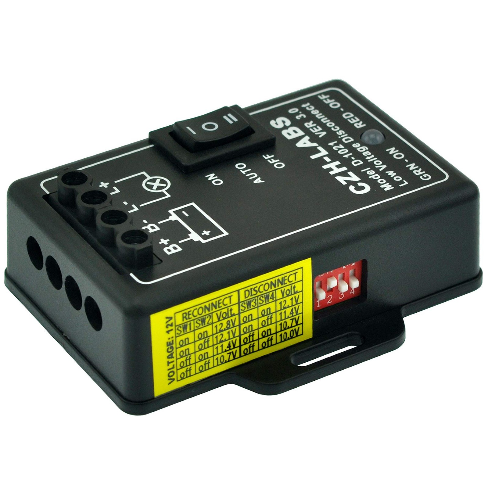LVD Low Voltage Disconnect Module. 12V / 30Amp Black ABS Panel Mount Terminal Bl