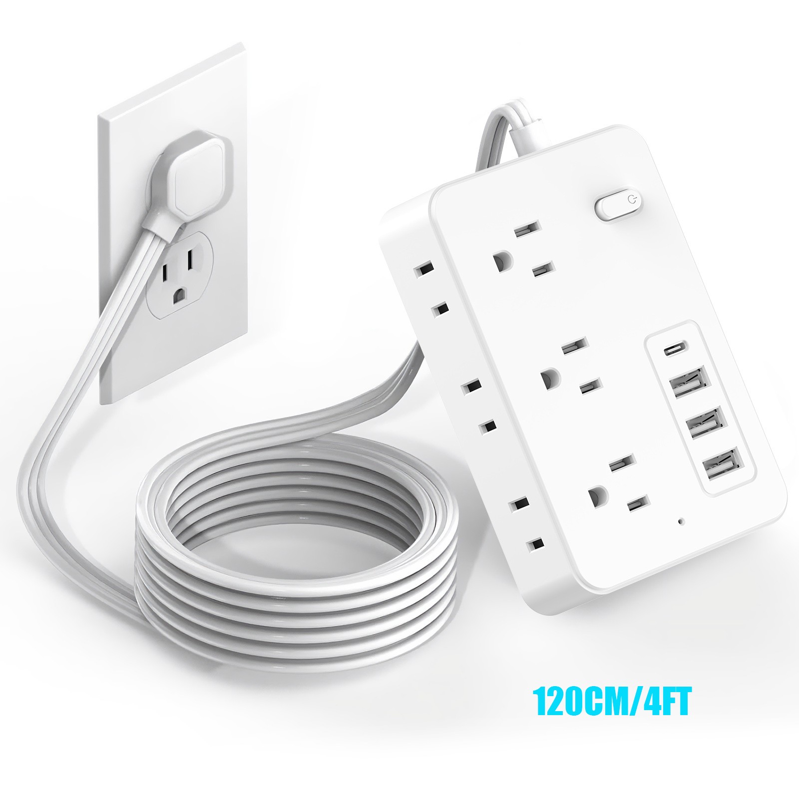 Power Strip with Multi Outlet USB C Charger 4/10FT Extension Cord Flat Plug US