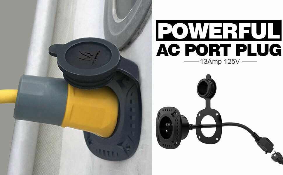 125v 13A Ac Port Plug with 16″ Integrated Trailer Extension Cord Waterproof Cap