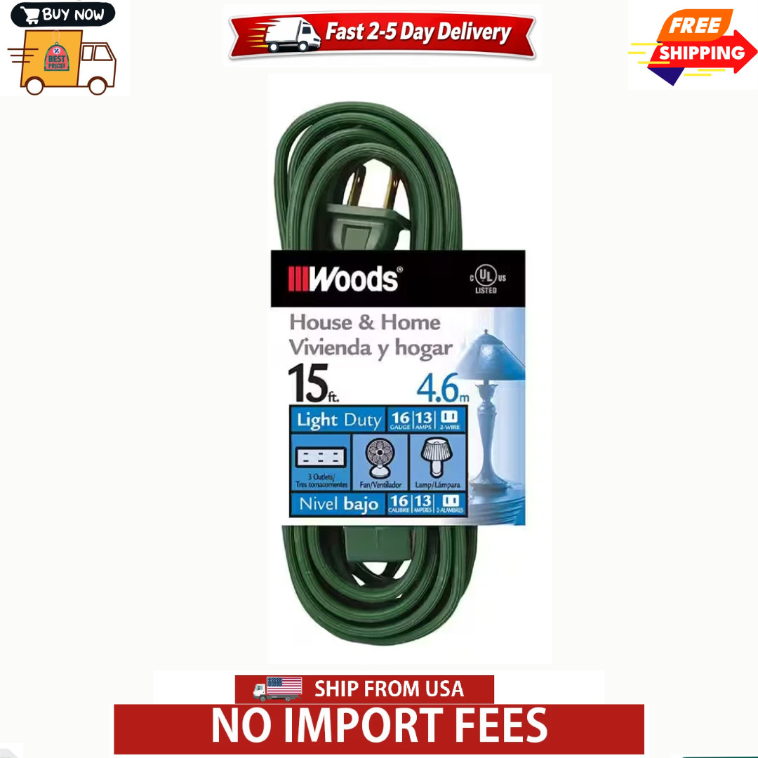 15 Ft. 16/2 SPT-2 Multi-Outlet (3) Indoor Light-Duty Extension Cord with Safety