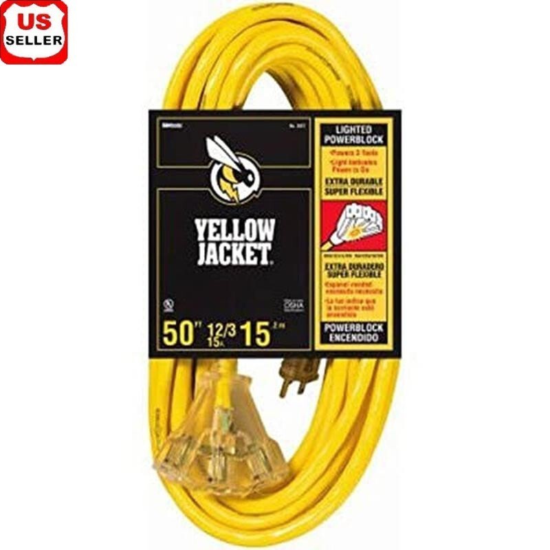 Heavy Duty Extension Power Cord 50Ft 12 Gauge 3 Outlet Commercial Industrial New