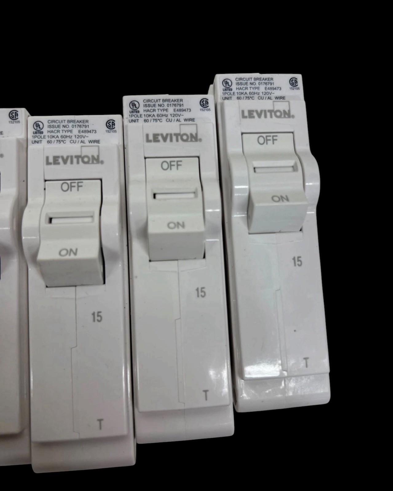 LOT OF 15 Leviton 1-Pole 15 Amp, 120V Thermal Magnetic Branch Circuit Breaker