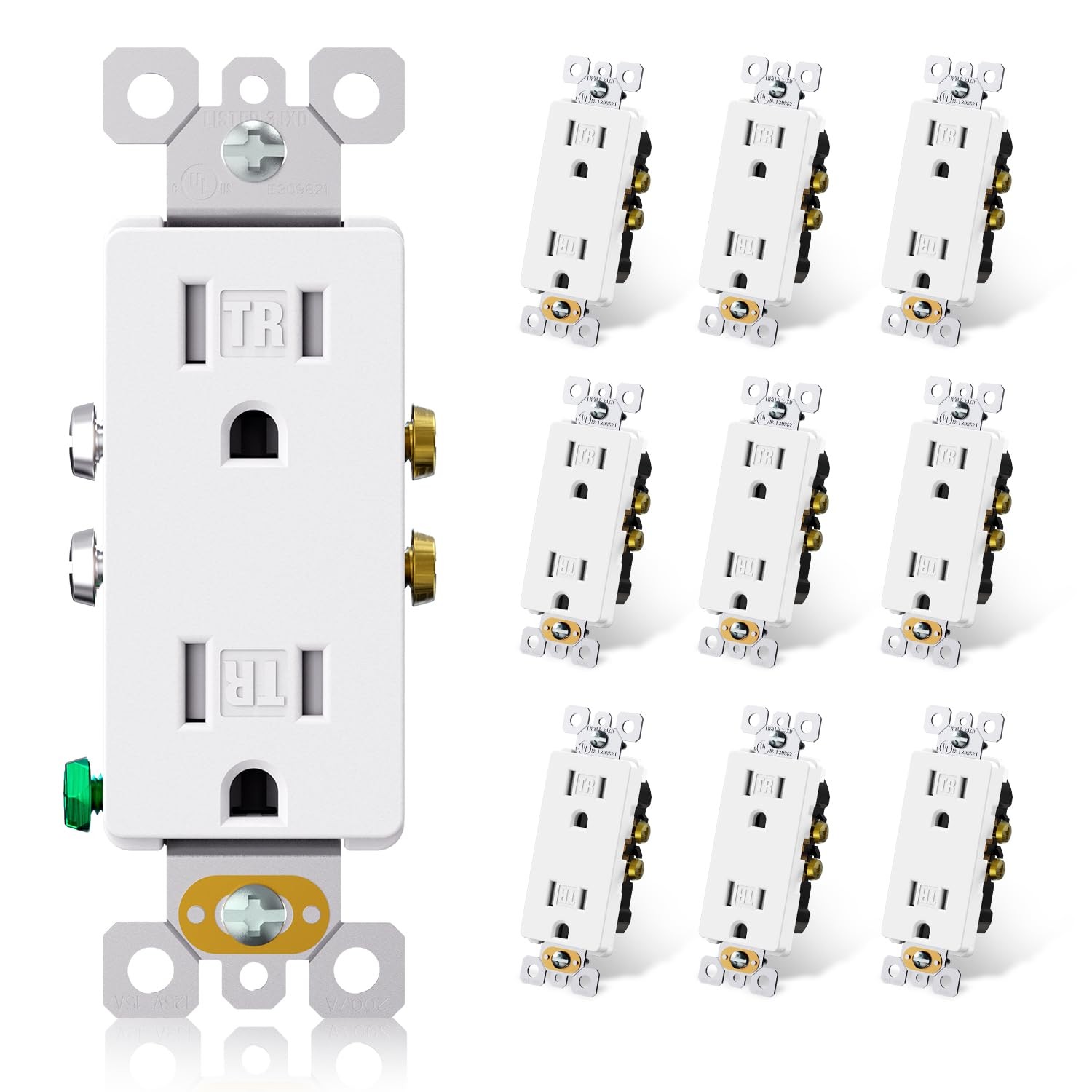 Matte White Decorator Wall Receptacle Outlets, Tamper Resistant 15 Amp Standard