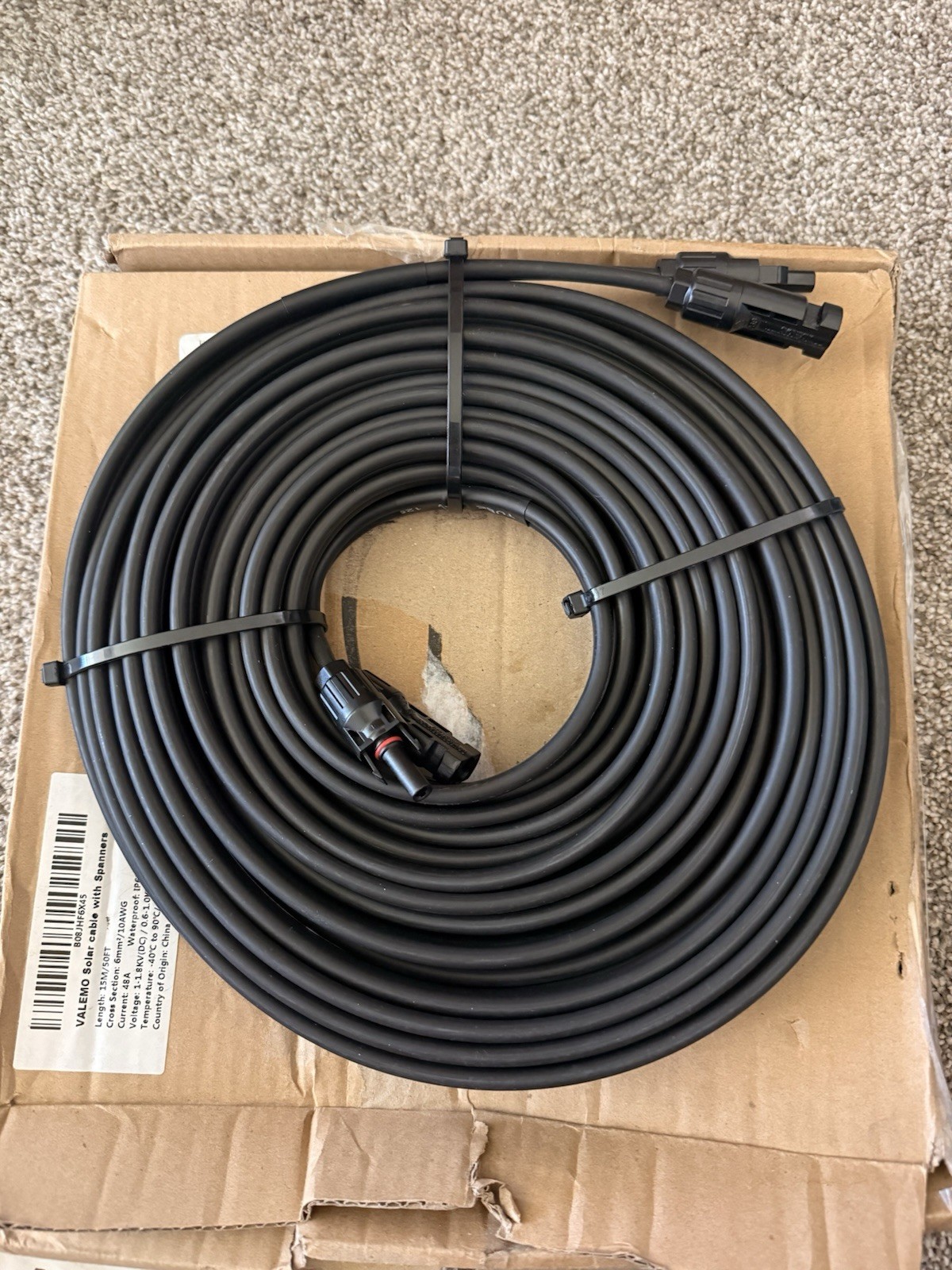 VALEMO Solar Cable 50 Feet 2×10 AWG 50 Feet Cable With Spanners