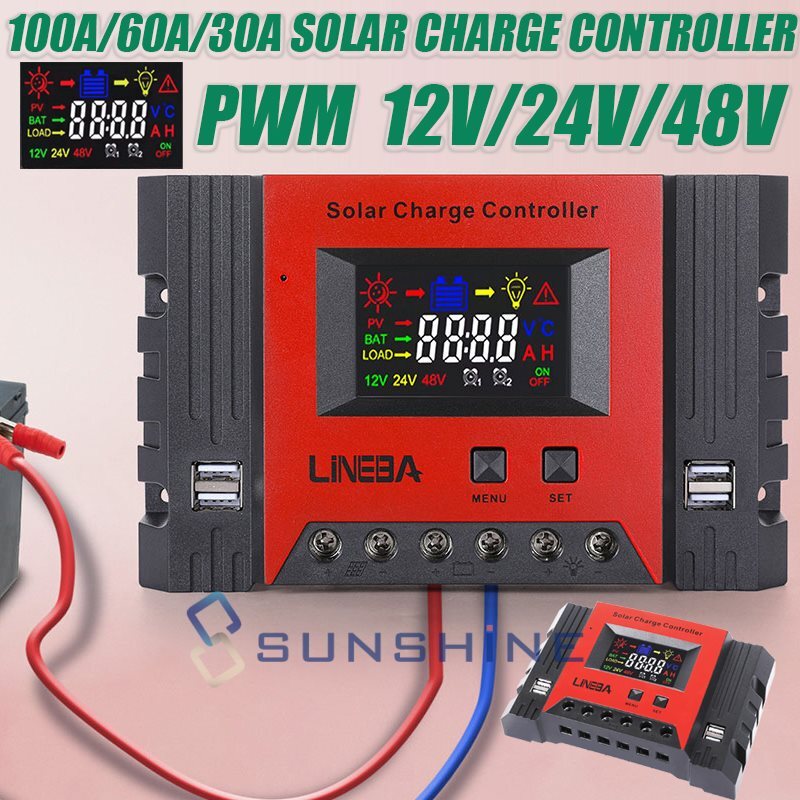 PWM 12V/24V/48V Solar Charge Controller with LCD Display LifePO4 Auto Regulator