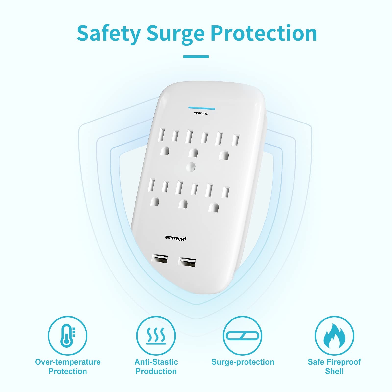 6 Outlet Surge Protector,900 Joules Wall Adapter Tap with 2 USB Charger, Dual…
