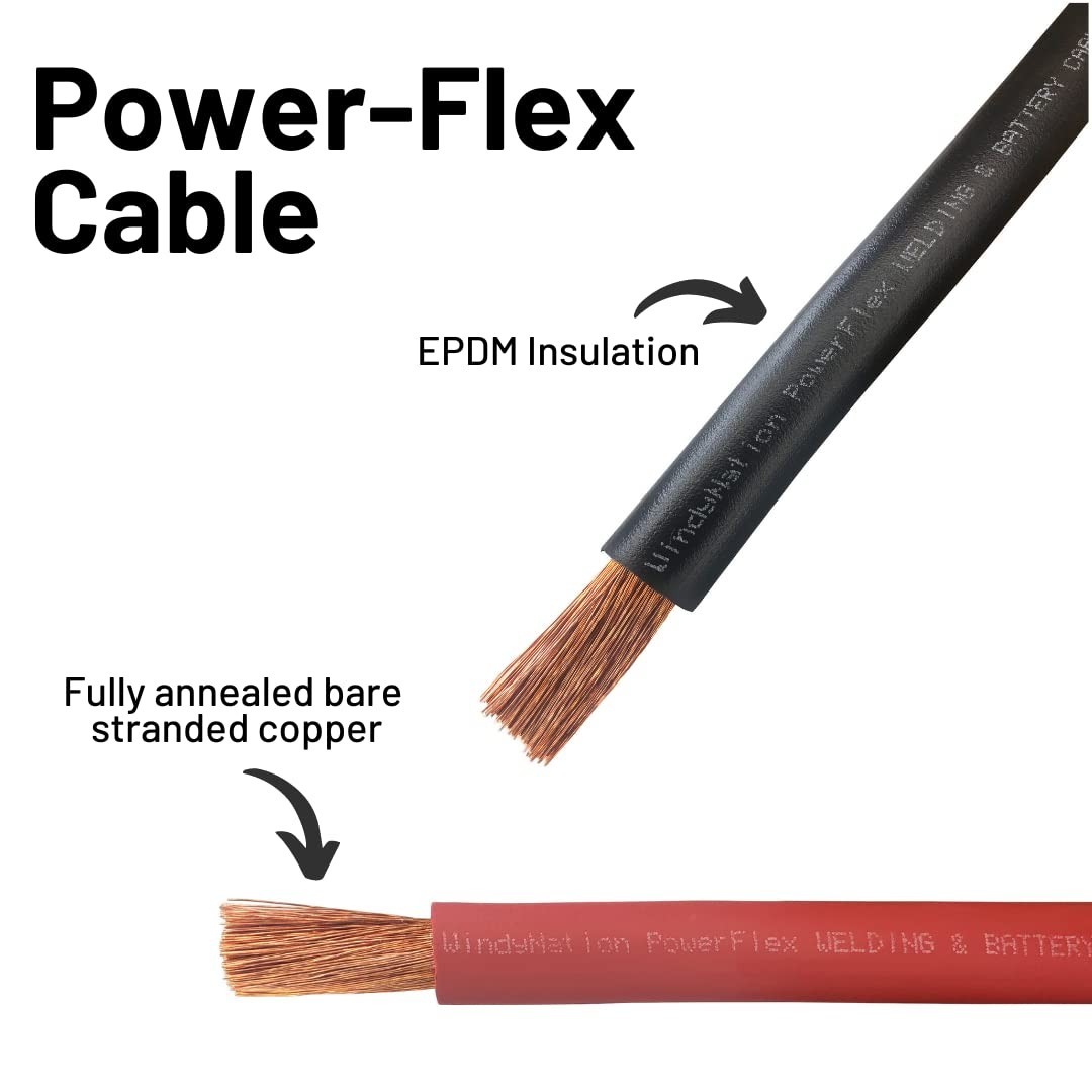 2/0 AWG Gauge Battery Inverter Cables for Solar RV Car,7 feet 3/8″ Cable Lugs