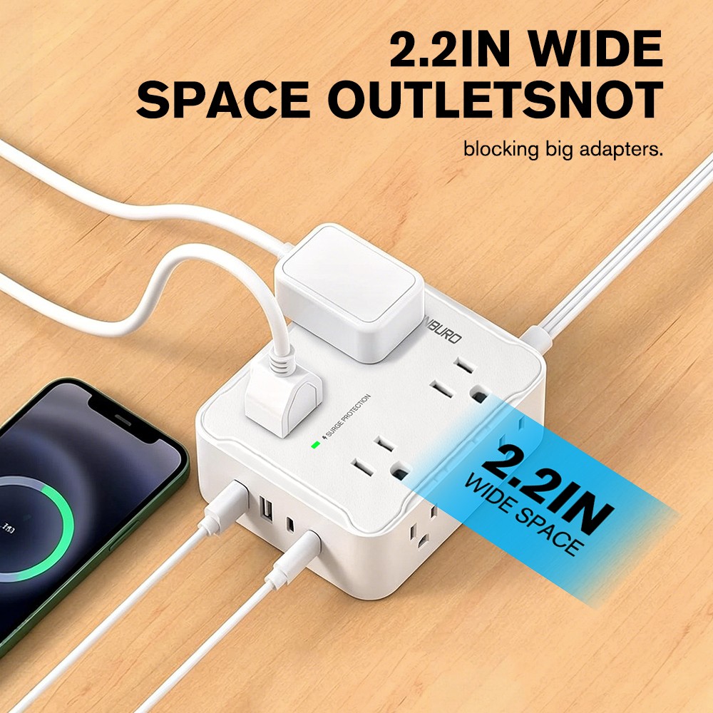 12in1 Power Strip Surge Protector 8 AC Outlets 2 USB +2 Type C Port 6.5 FT US