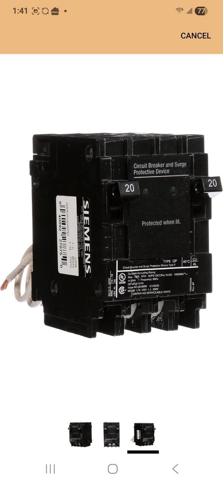Eaton 15A/20A Plug-In Circuit Breaker GFCI AFCI Surge Protection 120V/240V