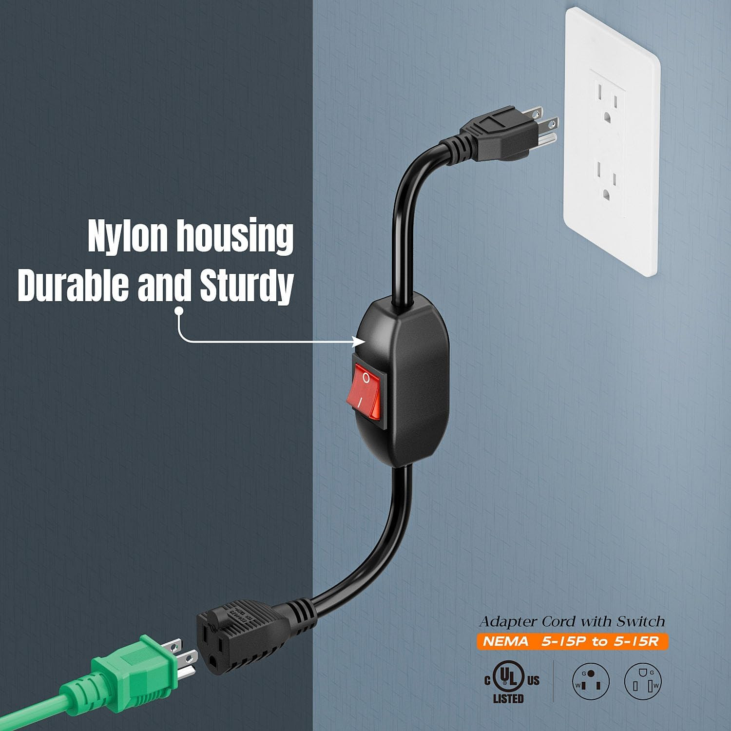 Inline On/Off Switch Extension Cord, Plugrand 3-Prong Household Switchable Power