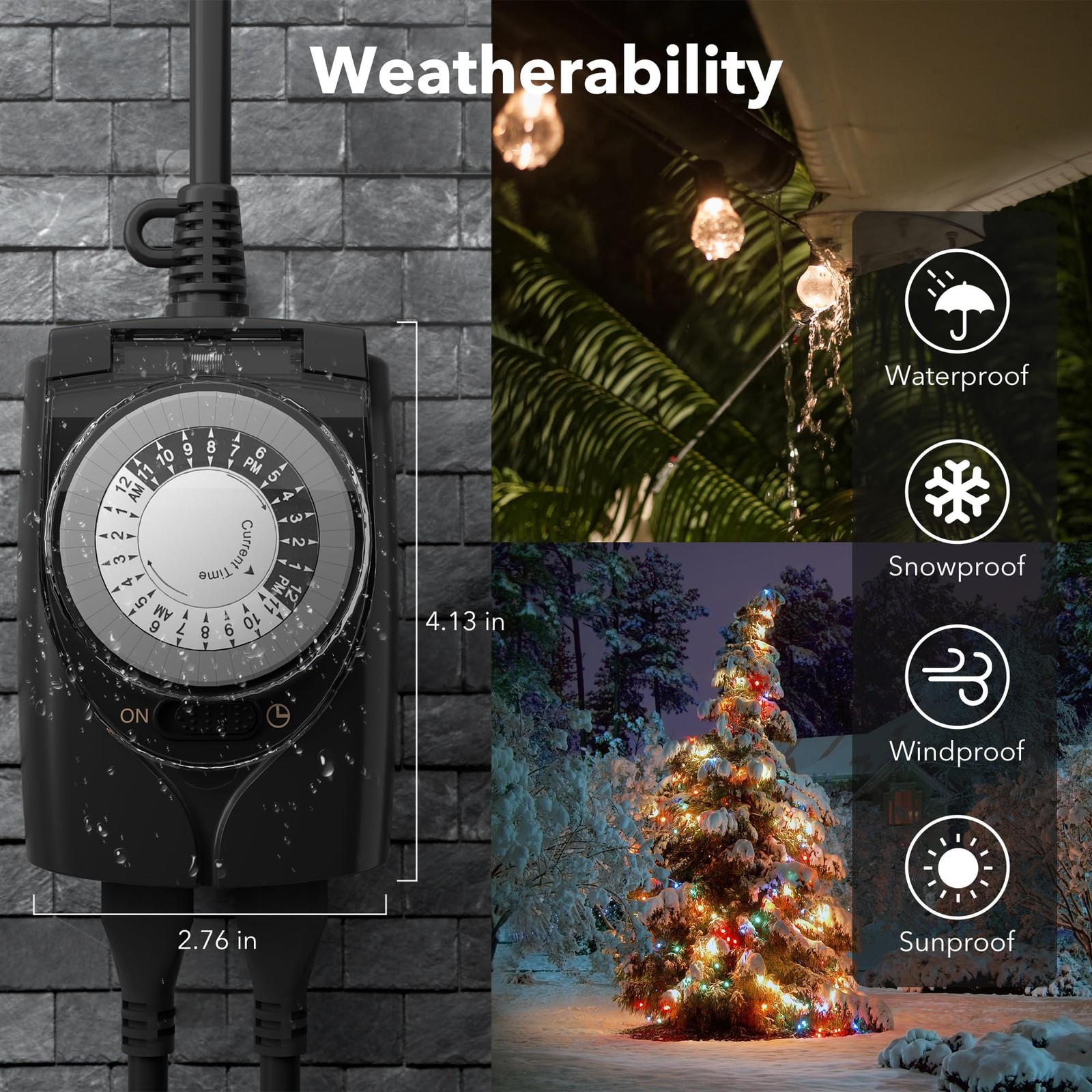 Outdoor Timer Outlet Waterproof, 24 Hour Mechanical Light Timers for Electric…