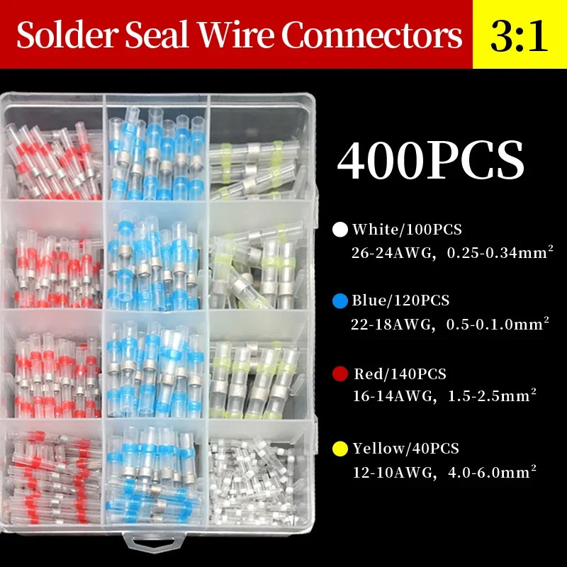 10 ~ 500pcs Solder Seal Wire Connectors Kit Heat Shrink Butt Crimp Terminals Wa