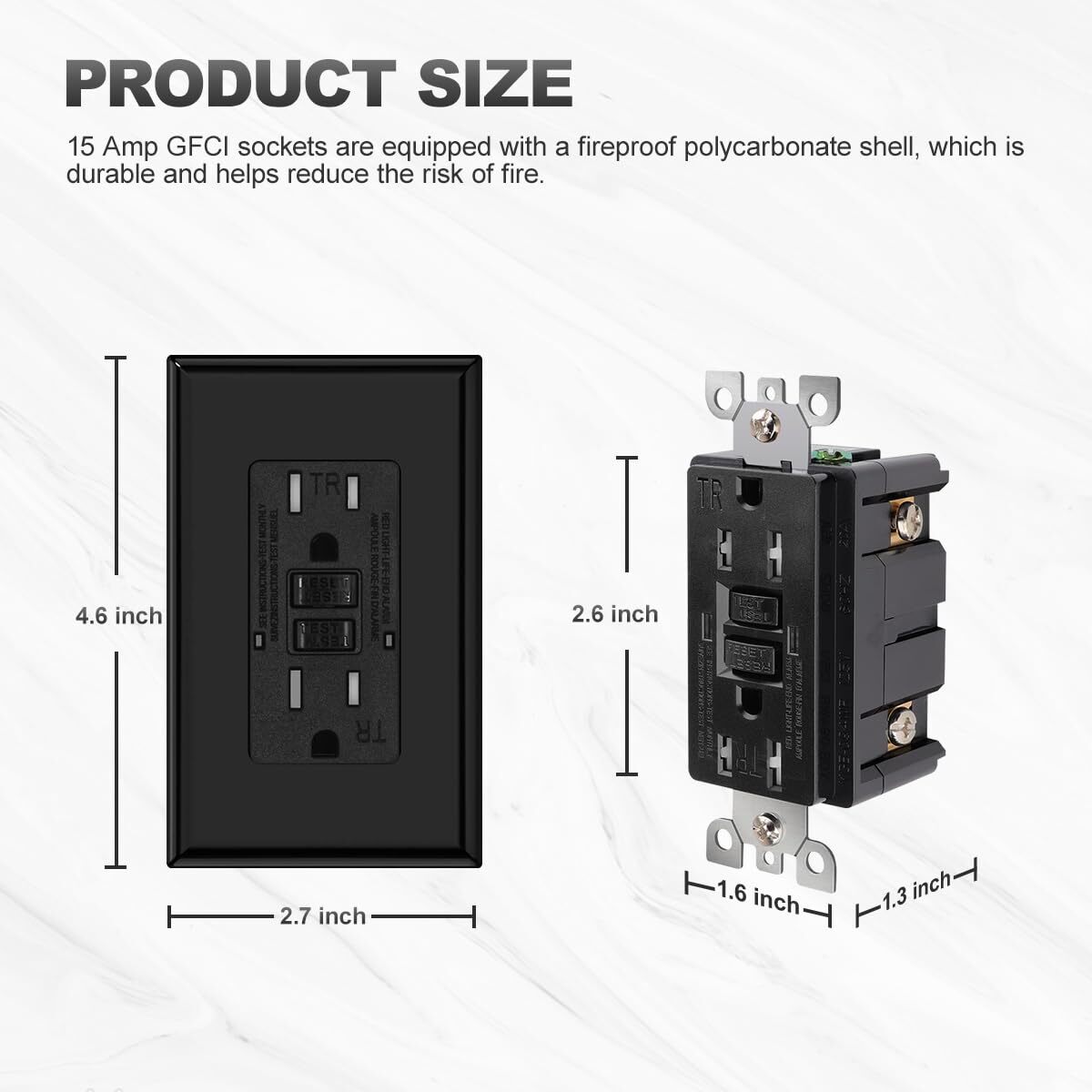 Black GFCI Outlet , TR Receptacle 15A Self-Testing Tamper Resistant ETL listed