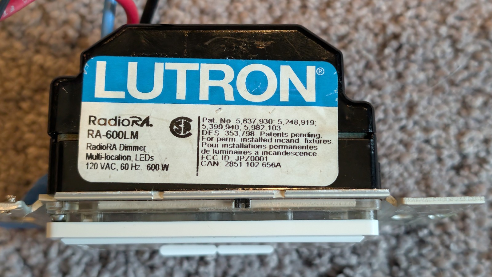 Lutron RA-600LM-WH RadioRA 600W Dimmer