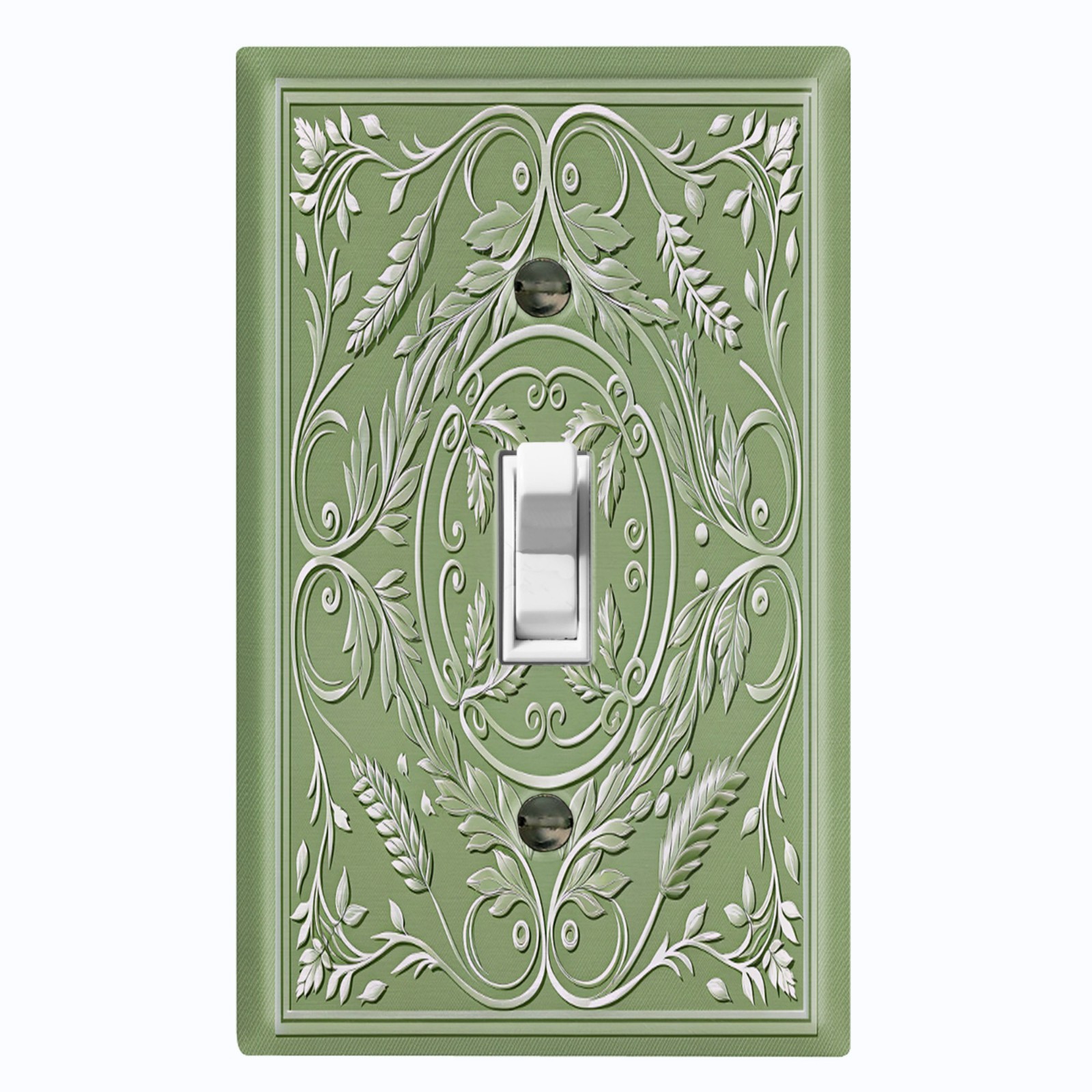 Metal Light Switch Outlet Cover Wall Plate Elegant Green Floral Frame FME145