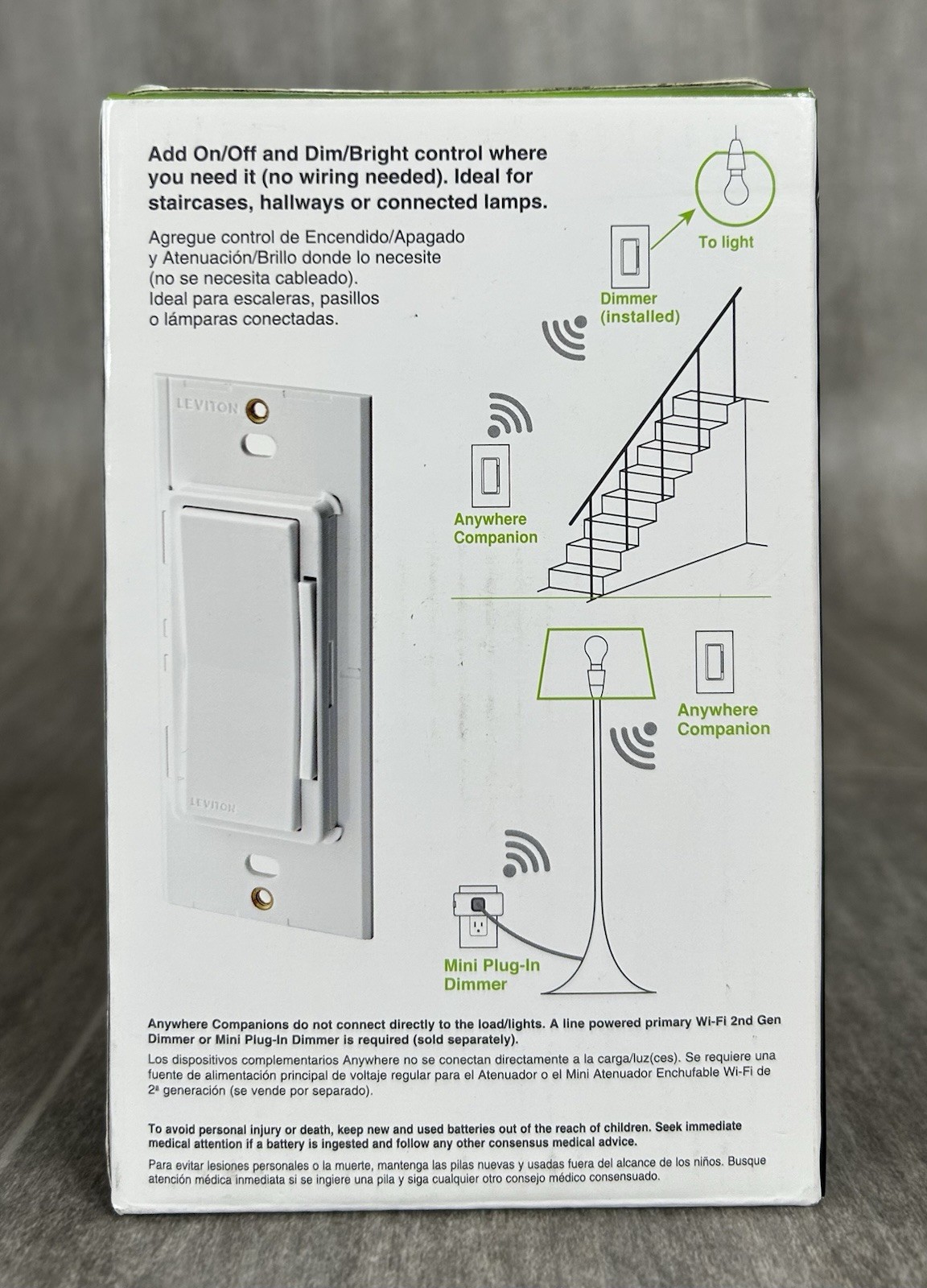 LEVITON DECORA SMART ANYWHERE DIMMER COMPANION NO WIRING NEEDED R02-DAWDC-1RW