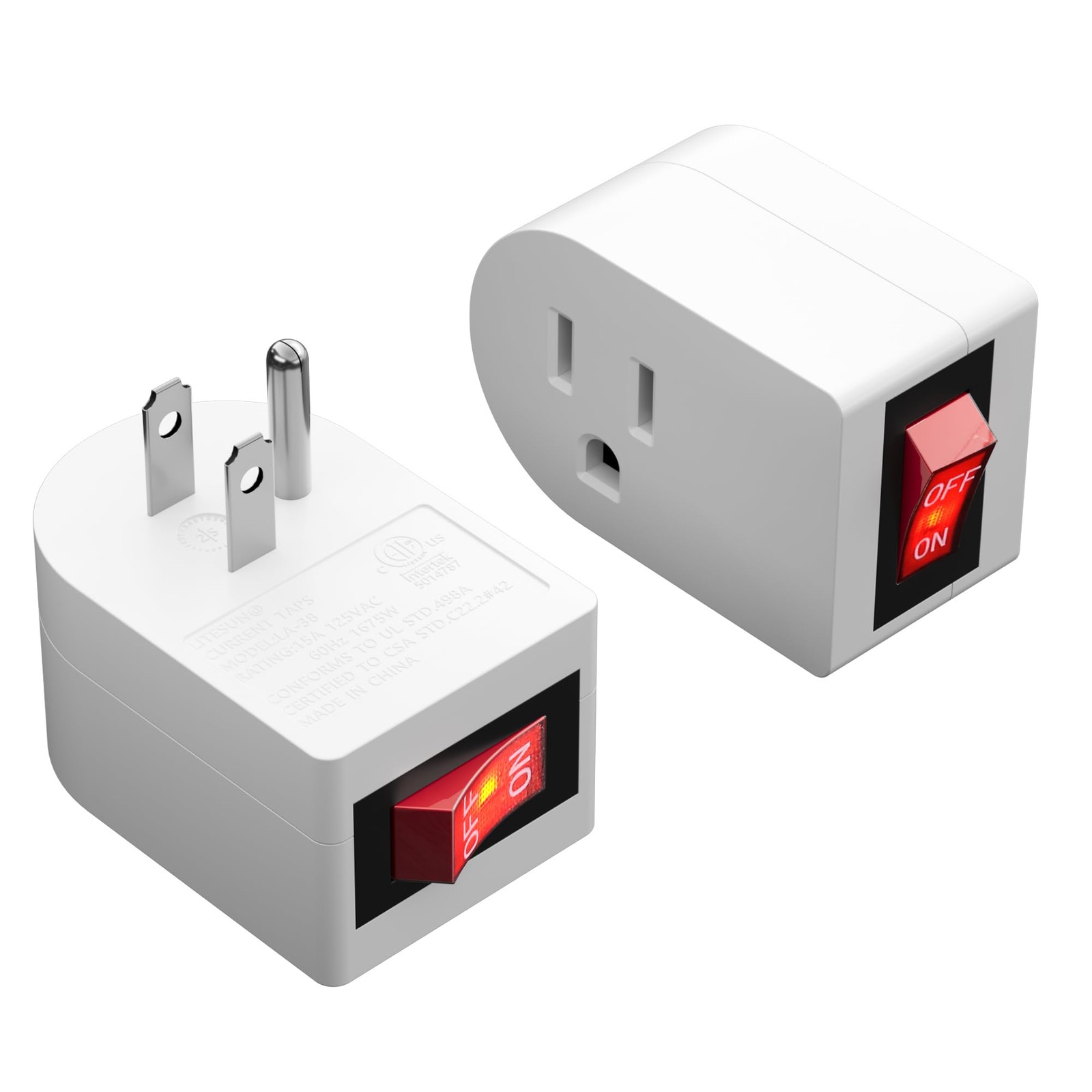 HiFind Grounded Outlet Extender with ON/Off Switch (2 Pack), 3 Prong Single P…