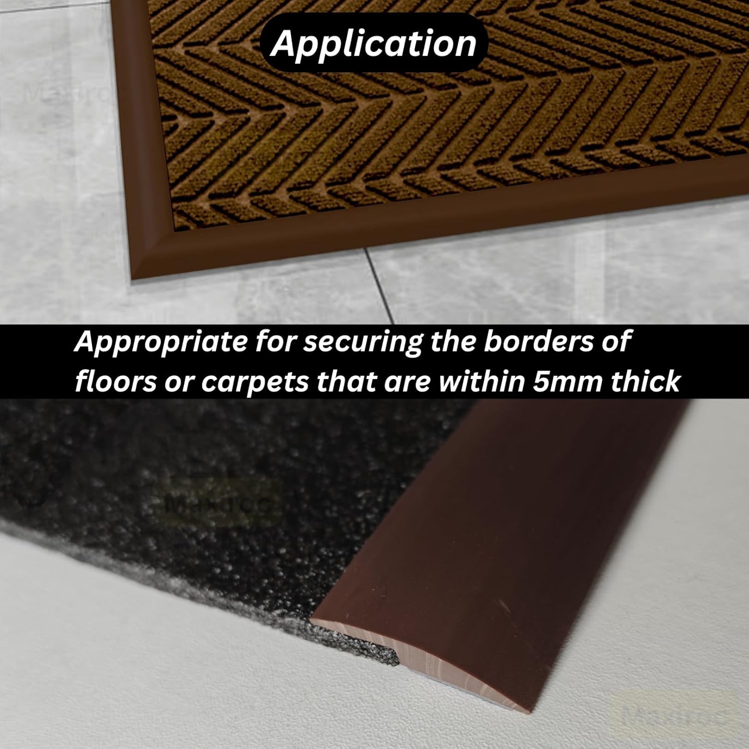 Floor Transition Strip 40 Inch Brown PVC Self Adhesive for Doorway Threshold Gap