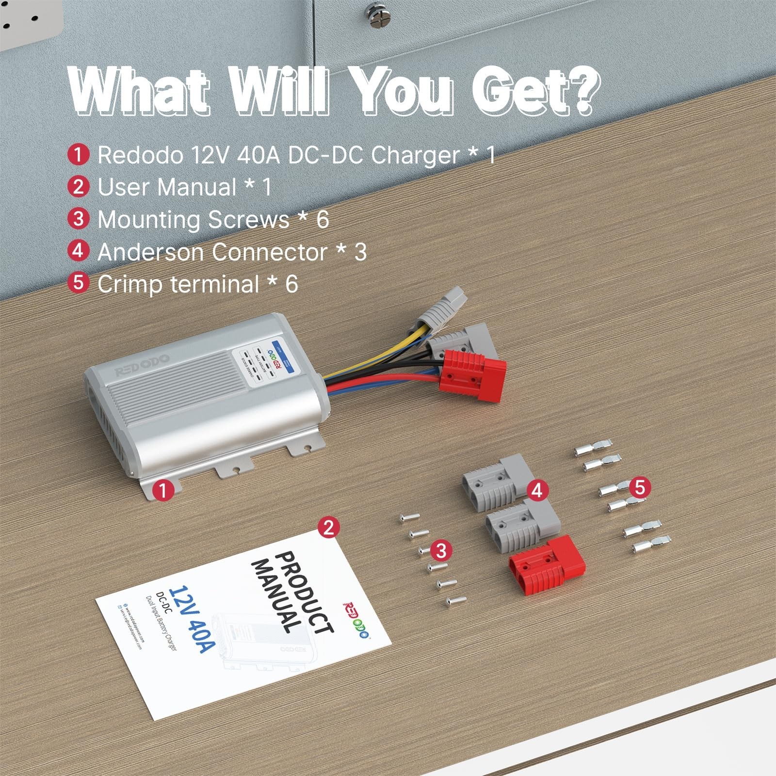 12V 40A DC to DC MPPT Charger, On-Board Battery Charger for AGM, Gel, Lithium, R