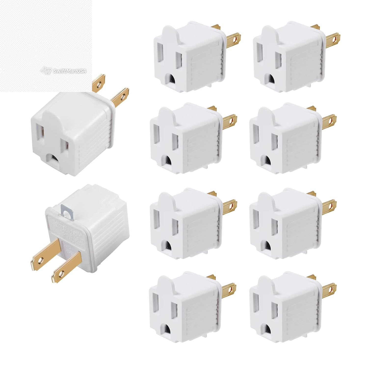 Grounded Adapter 3-Prong to 2-Prong Outlet Converter 3 Pin to 2 Pin Plug(2 Pack)